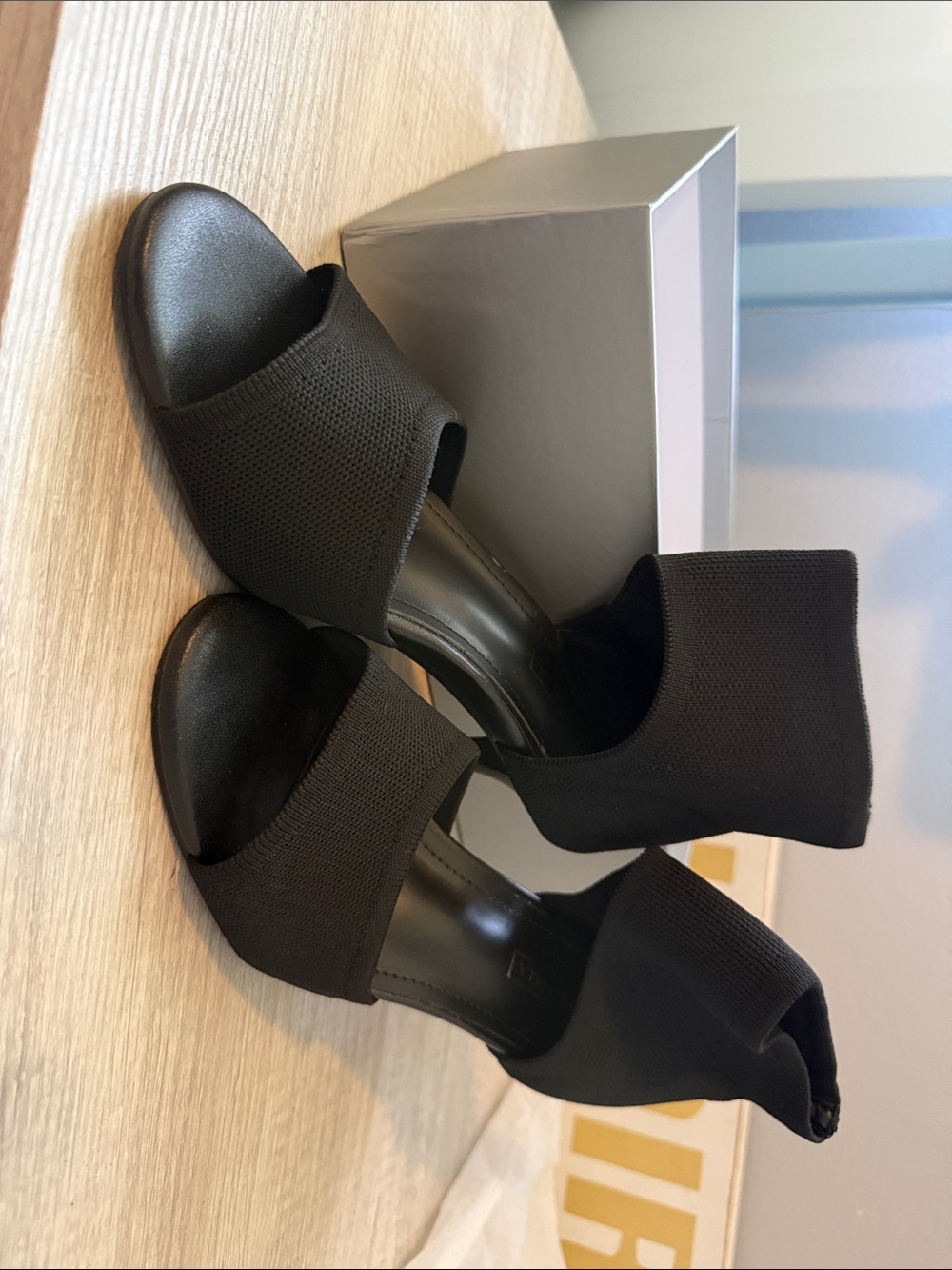 Newbelka Women's Black Open-Toe stretchy Knit Heeled Sandals
